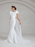 Elegant Ruffle Trim Backless Mermaid Hem Wedding Dress - Elonnashop