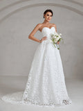 Elegant Lace Overlay Tube Wedding Dress - Elonnashop