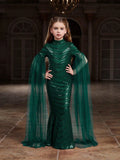 Tween Girls' Cloak Sleeves Sequin Mermaid Dress - Elonnashop