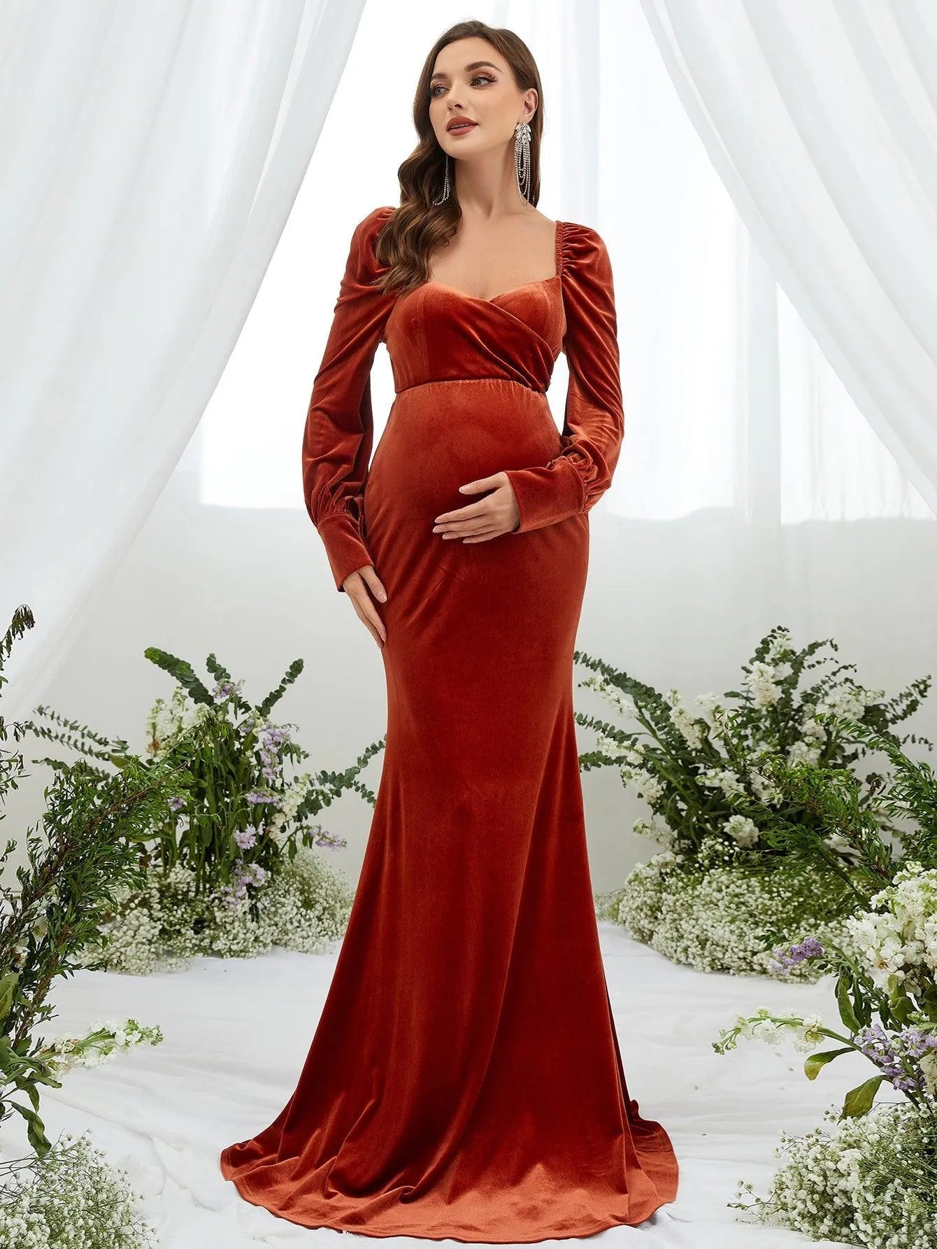 Maternity Backless Mermaid Hem Velvet Dress - Elonnashop