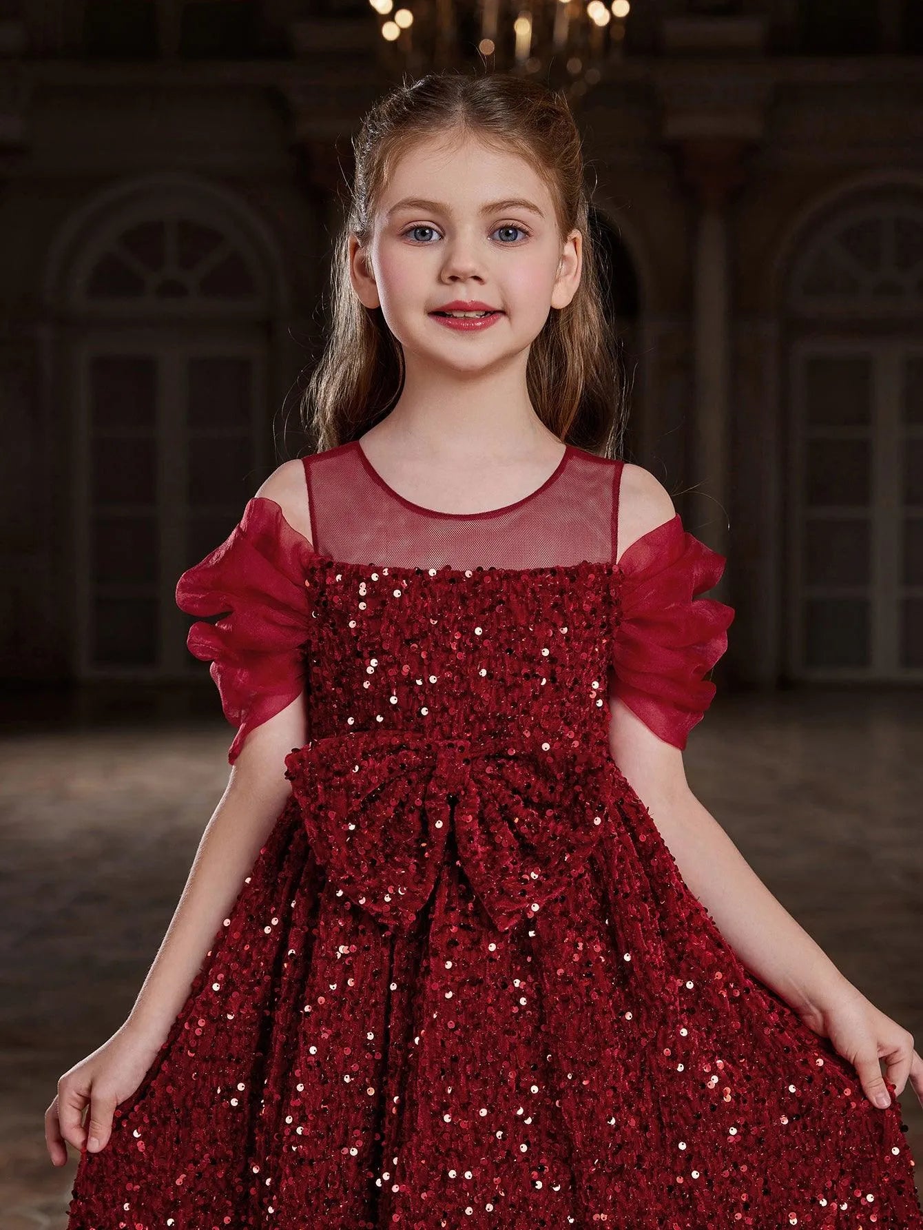 Tween Girls' Bow Front Sequin A Line Party Dress - Elonnashop