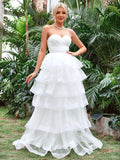 Ruffle Layered Hem Tube Wedding Dresses - Elonnashop