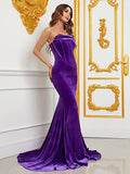 Elegant Tube Pleated Velvet Mermaid Dresses - Elonnashop