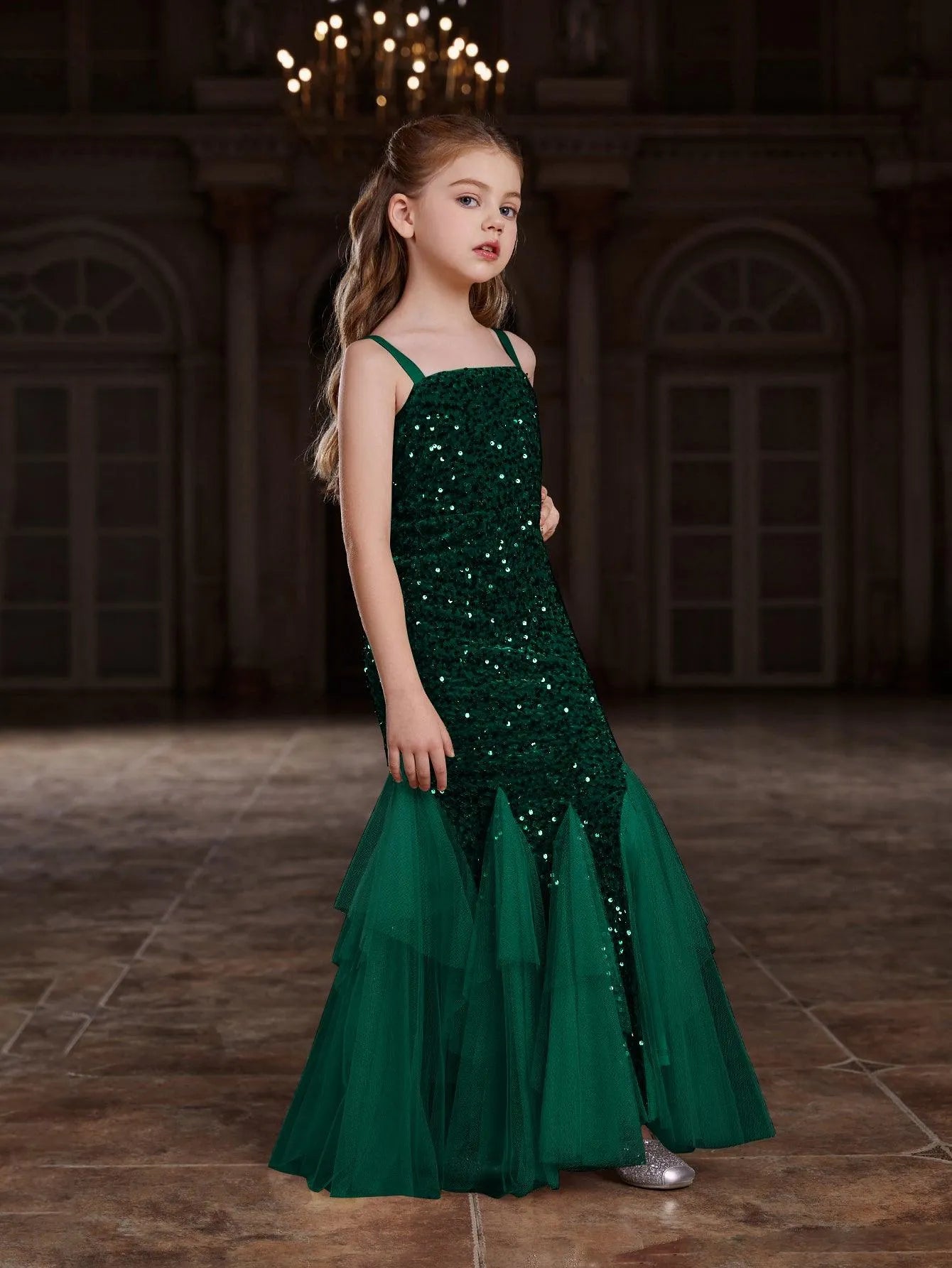 Tween Girls' Sleeveless Mesh Overlay Sequin Mermaid Dress - Elonnashop