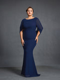 Plus Womens' Draped Back Mermaid Hem Chiffon Formal Dress