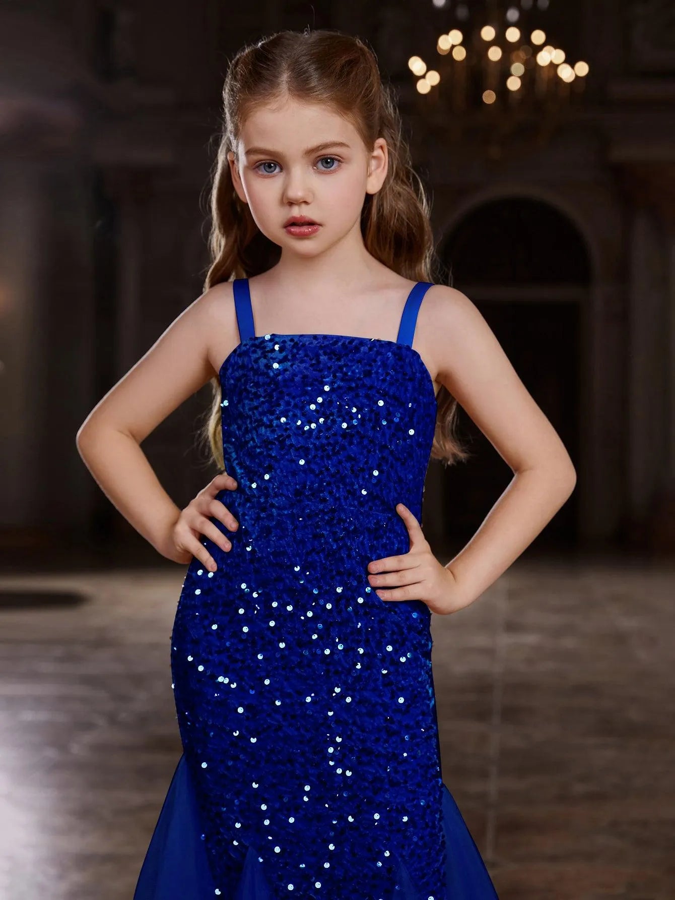 Tween Girls' Sleeveless Mesh Overlay Sequin Mermaid Dress - Elonnashop