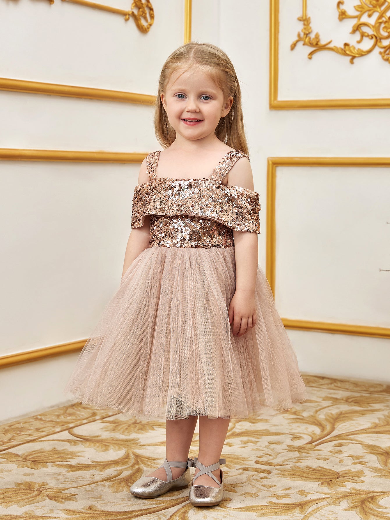 Young Girls' Sparkling Off Shoulder Sequin Party Dress