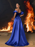 Off Shoulder Puff Sleeves Satin Sequin Mermaid Dress