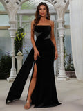 Elegant Split Thigh Velvet Tube Party Dress - Elonnashop