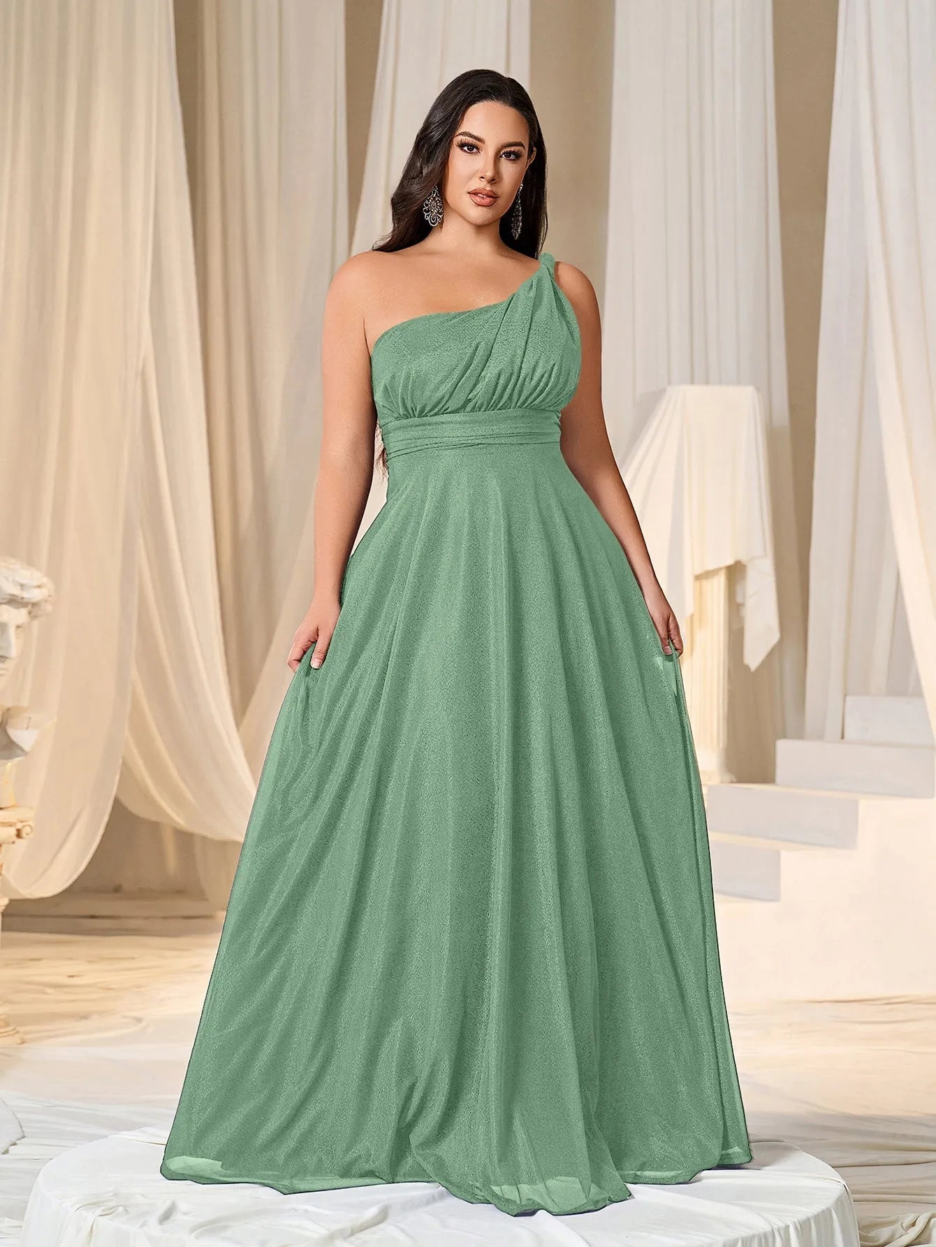 Plus One Shoulder Sleeveless Bridesmaid Dress