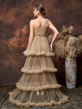 Maternity One Shoulder Sleeveless Tulle Layered Hem Party Dress