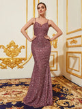 Elegant Spaghetti Straps Mermaid Hem Sequin Evening Dress