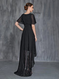 Womens' Surplice Neck High Low Hem Chiffon Dress - Elonnashop