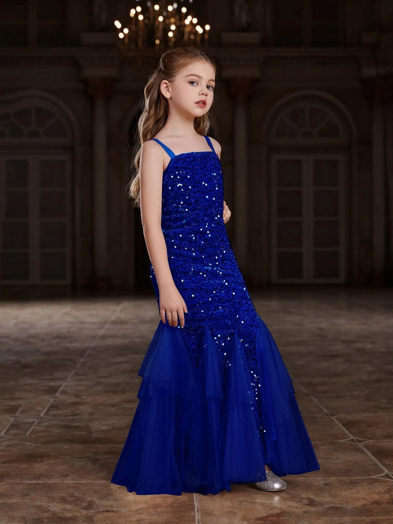 Tween Girls' Sleeveless Mesh Overlay Sequin Mermaid Dress - Elonnashop