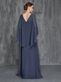 Womens' Applique Detail V Neck Chiffon Cape Dress - Elonnashop