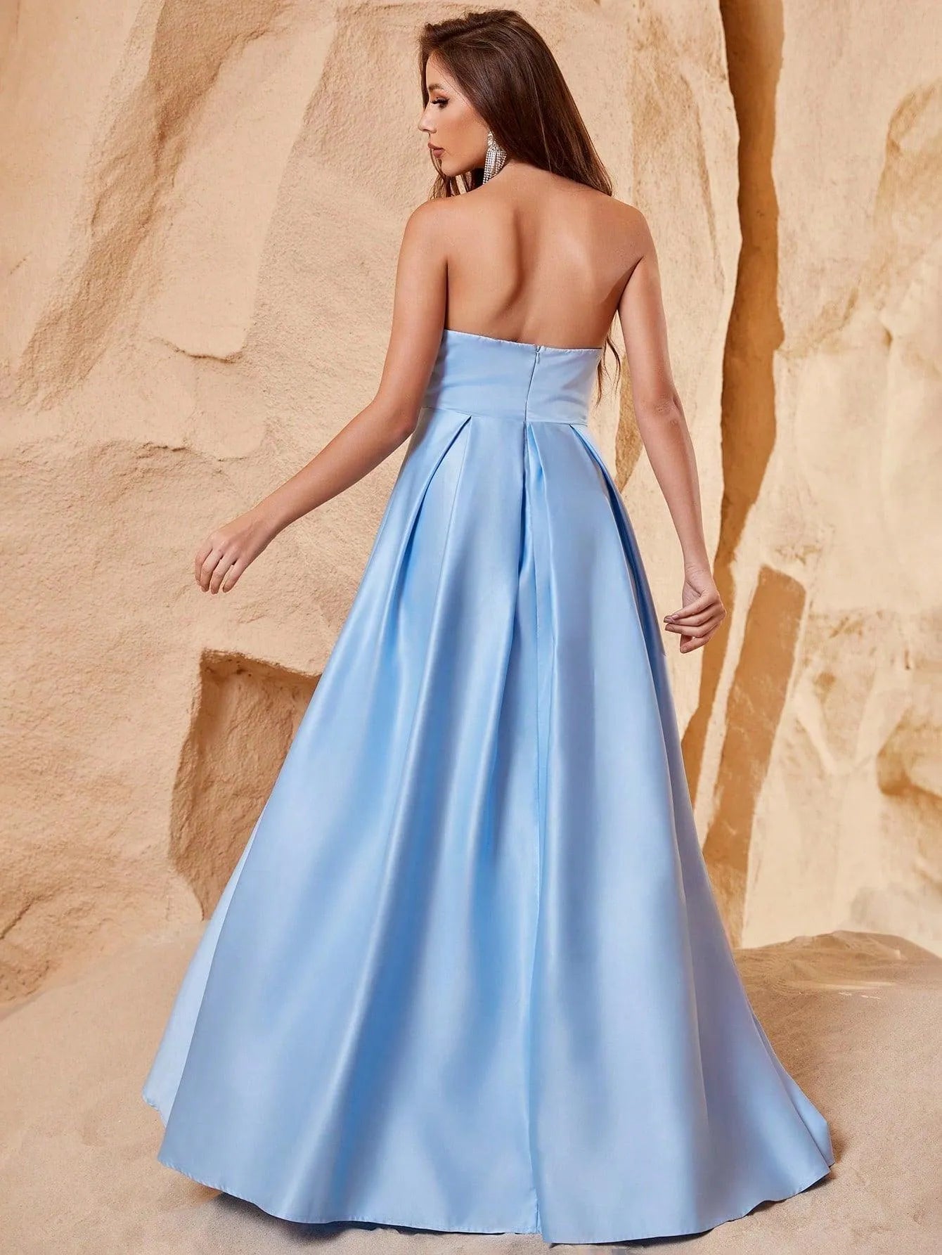 Elegant Tube Pleated Satin A Line Dresses - Elonnashop