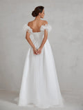 Ruffle Sleeve Organza Tube Wedding Dress - Elonnashop