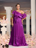 Asymmetrische One-Shoulder-Chiffon-Kleider in A-Linie in Übergröße 