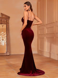 Elegant Spaghetti Strap Velvet Mermaid Dresses - Elonnashop