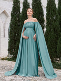 Maternity Off Shoulder Cape Sleeves Maxi Prom Dress - Elonnashop