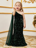 Young Girls' Draped Side Sequin Mermaid Party Dress