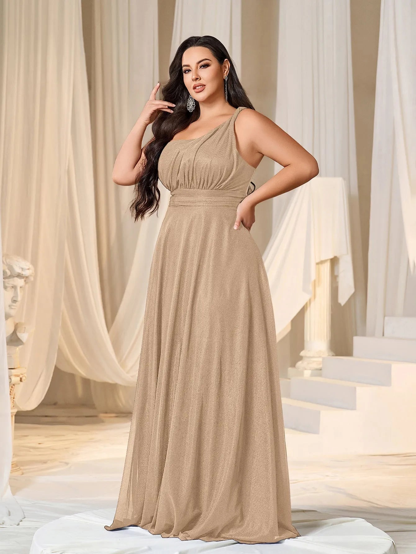 Plus One Shoulder Sleeveless Bridesmaid Dress