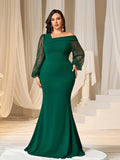 Plus Asymmetrical Neck Lantern Sleeves Formal Mermaid Dress