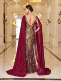 Regal Burgundy Sequin-Embellished Gown - Elonnashop