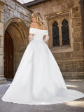 Off Shoulder Floor Length Satin Wedding Dress - Elonnashop