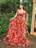 Elegant Off Shoulder Floral Printed Tulle Maxi Prom Dress - Elonnashop