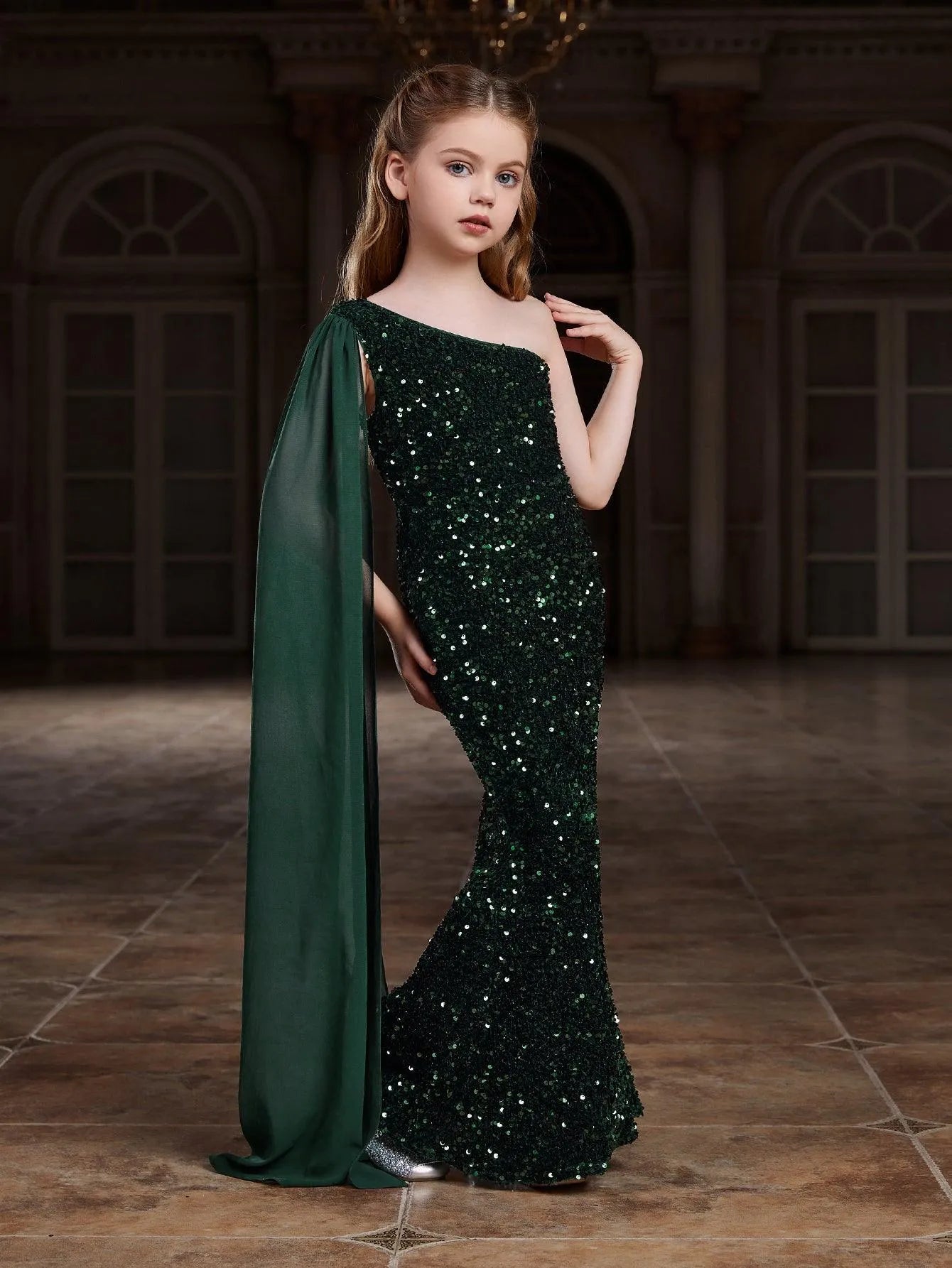 Tween Girls' Draped Side Sequin Mermaid Party Dress - Elonnashop