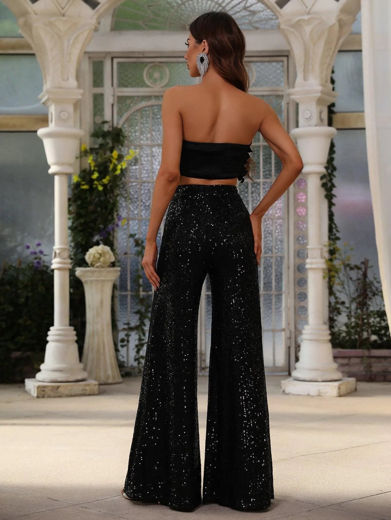 Fancy Black Sequin Two Piece Sets - Elonnashop