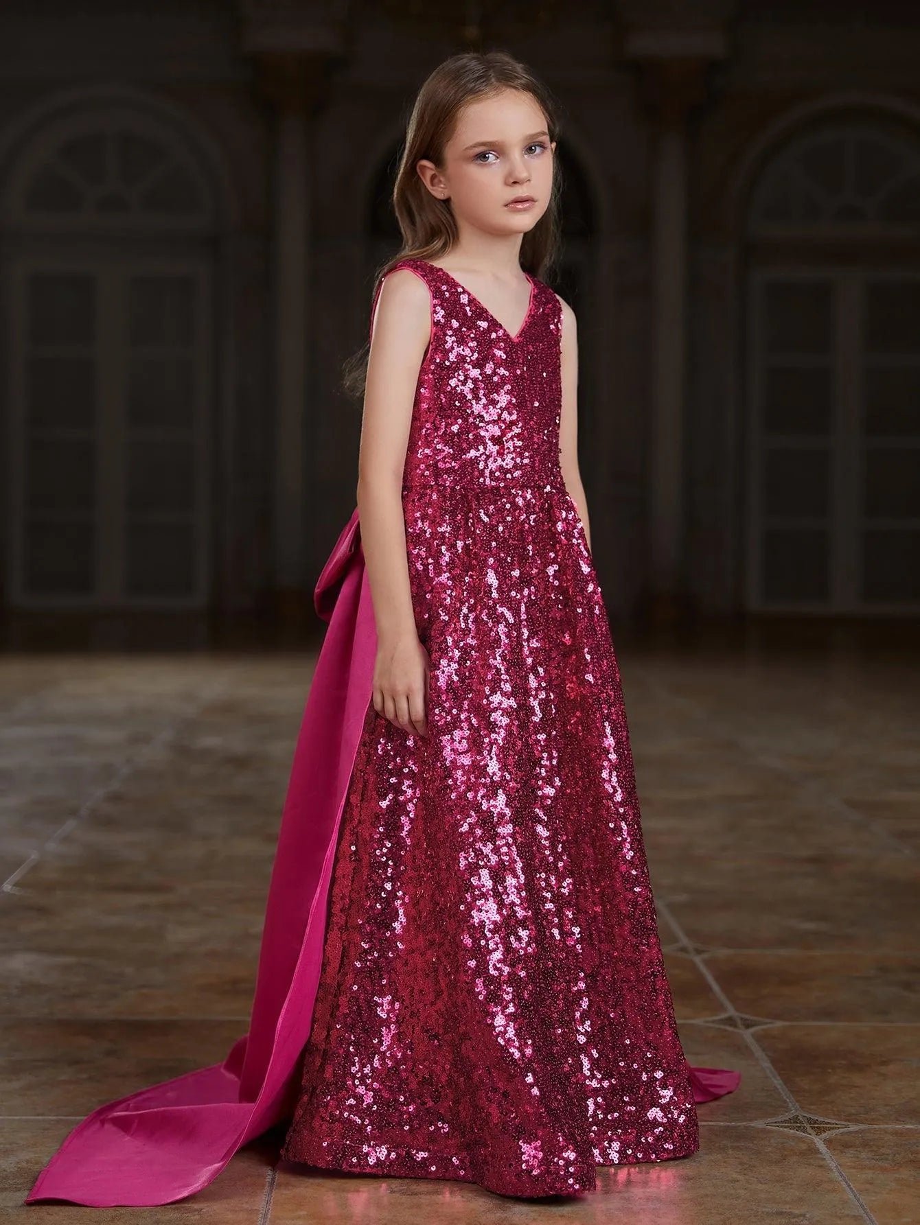 Tween Girls' Contrast Satin Sequin Party Dress - Elonnashop