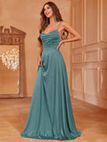 Elegant Ruched Draped Collar Cami Bridesmaid Dress - Elonnashop