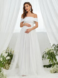 Maternity Off Shoulder Contrast Sequin Wedding Dress - Elonnashop