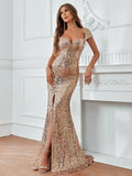 Elegant Sweetheart Neck Sequin Mermaid Hem Dress - Elonnashop