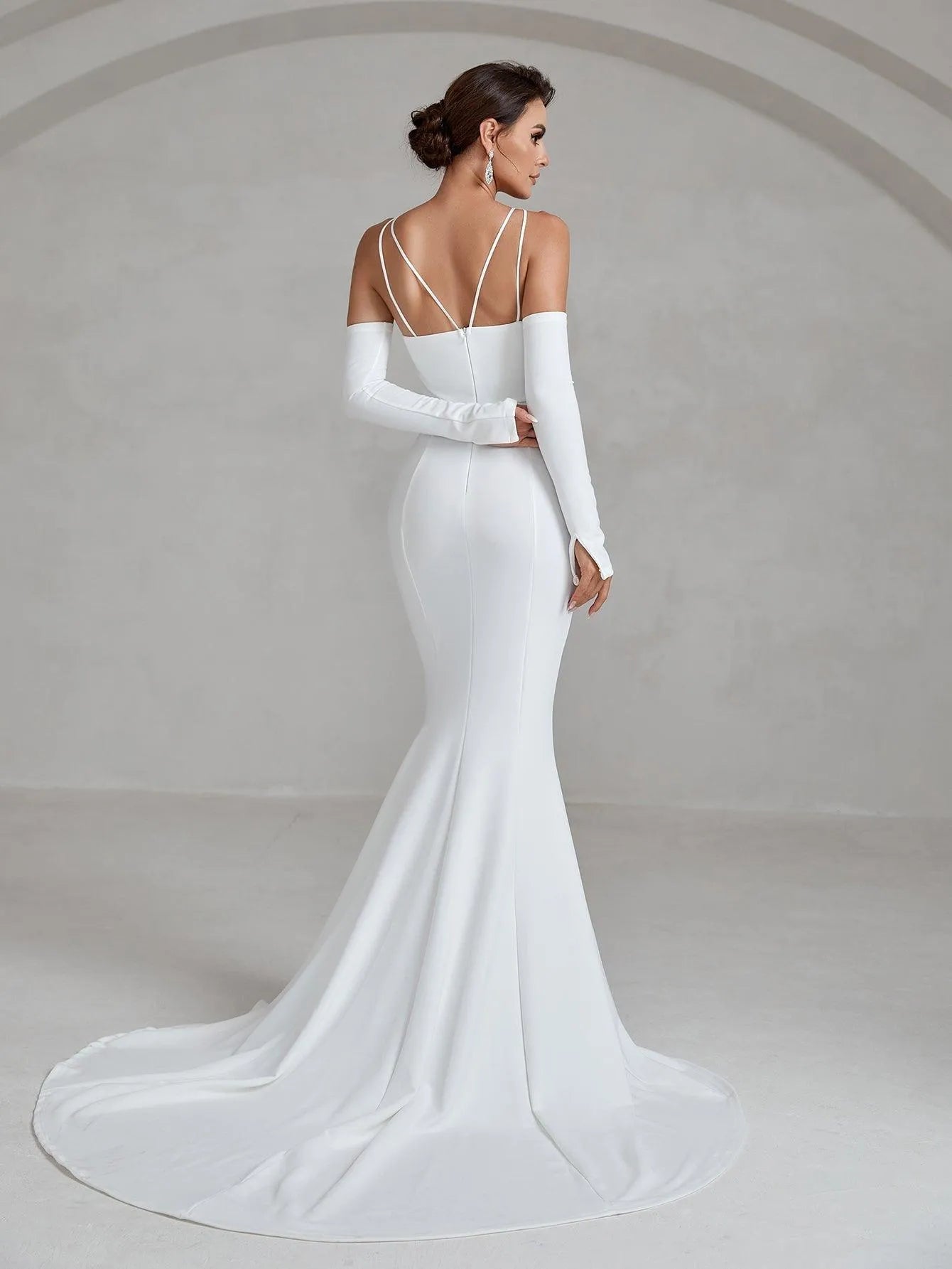 Crisscross Halter Neck Mermaid Hem Wedding Dress - Elonnashop