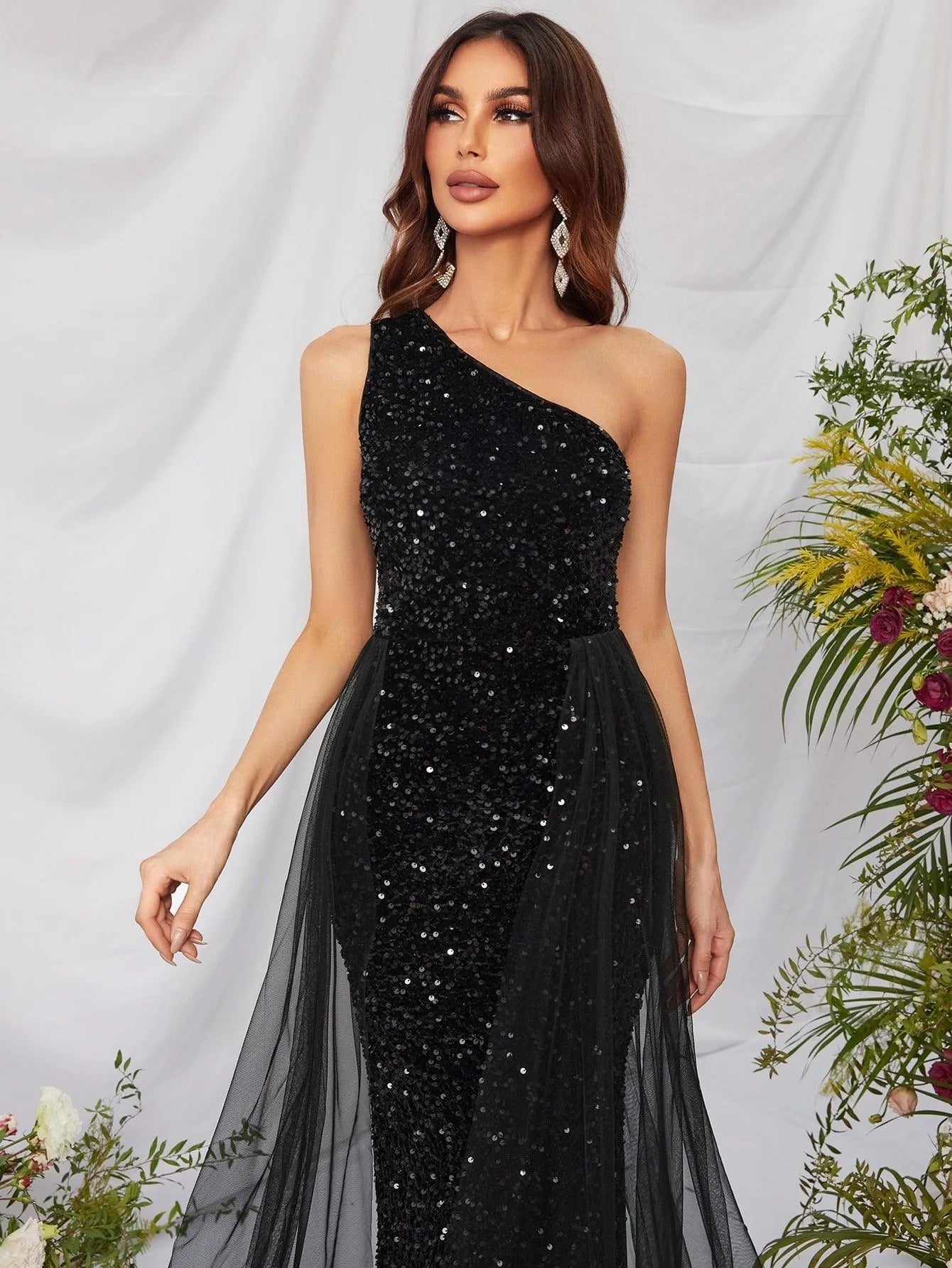 Elegant One Shoulder Sequin Mermaid Dresses - Elonnashop