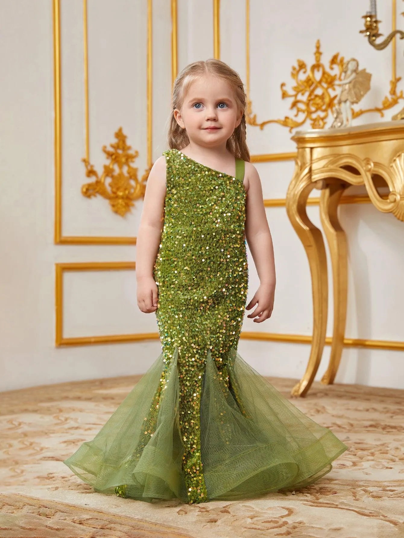 Young Girls' Mesh Insert Mermaid Hem Sequin Dress - Elonnashop