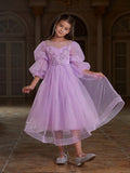 Tween Girls' Applique Detail Puff Sleeve Mesh Prom Dress - Elonnashop