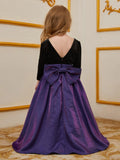 Young Girls' Backless 3/4 Sleeve A Line Dress With Bow - Elonnashop