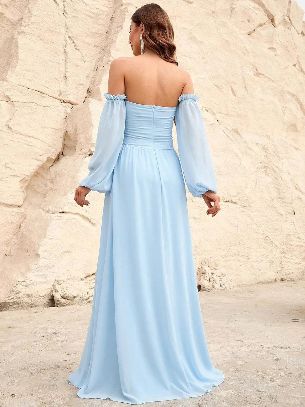 Elegant Off Shoulder Cut Out Ruched Split Thigh A Line Dress - Elonnashop