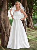 Bow Front Square Neck Sleeveless Satin Wedding Dresses - Elonnashop