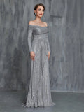 Womens' Off Shoulder Long Sleeves Sequin Formal Dress - Elonnashop