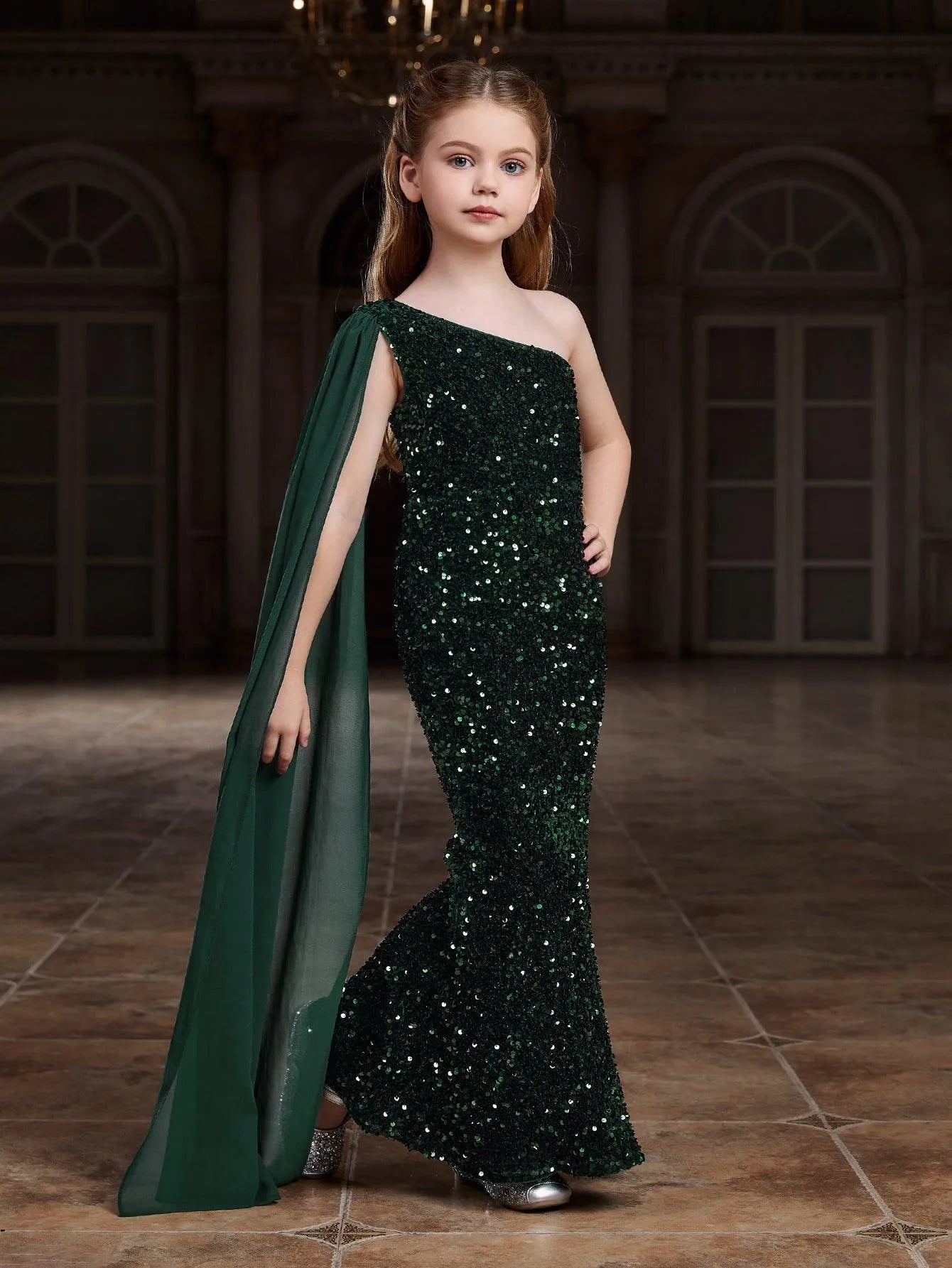 Tween Girls' Draped Side Sequin Mermaid Party Dress - Elonnashop