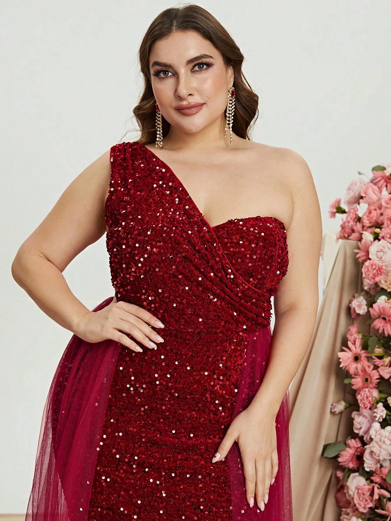 Plus Size One-Shoulder-Kleid im Meerjungfrau-Stil mit Pailletten