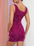 Stylish Square Collar Sleeveless Sequin Party Dress - Elonnashop