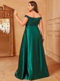 Plus Sweetheart Neckline Contrast Sequin Satin Prom Dress - Elonnashop