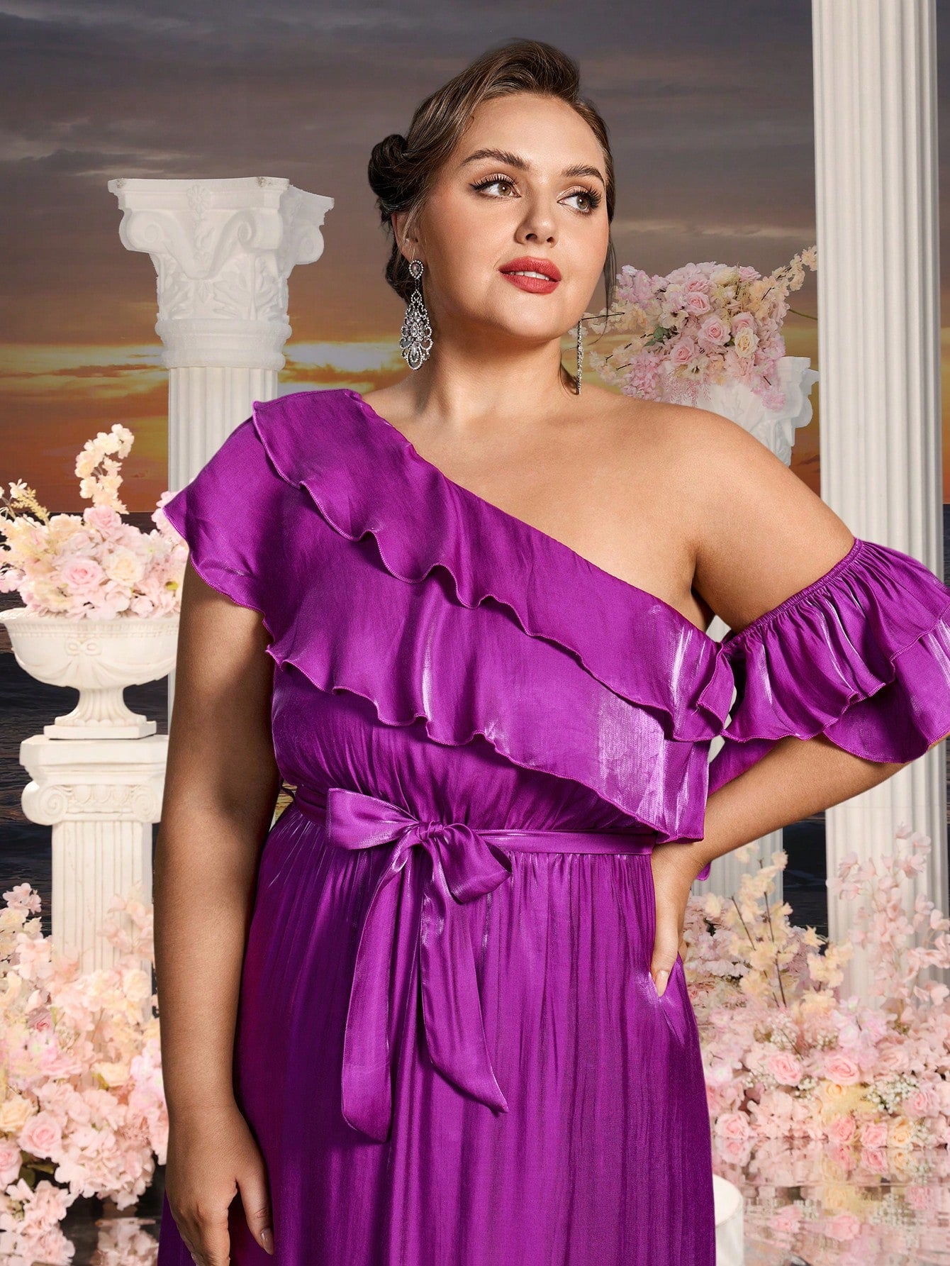 Asymmetrische One-Shoulder-Chiffon-Kleider in A-Linie in Übergröße 