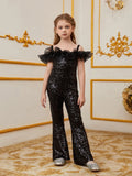 Tween Girls' Off Shoulder Sequin Party Jumpsuit - Elonnashop